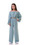 ISLA - Compleu din material vaporos, set bluza crop si pantaloni largi, bleu